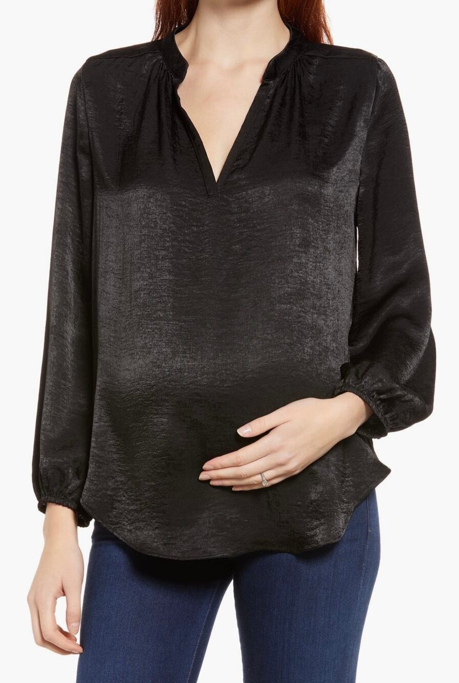 NWT Maternal America Shimmery Long Sleeve Blouse Black Size Small
